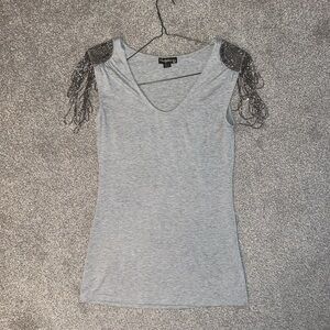 Edgy beaded draped sleeve top by Australian brand size s 🩶